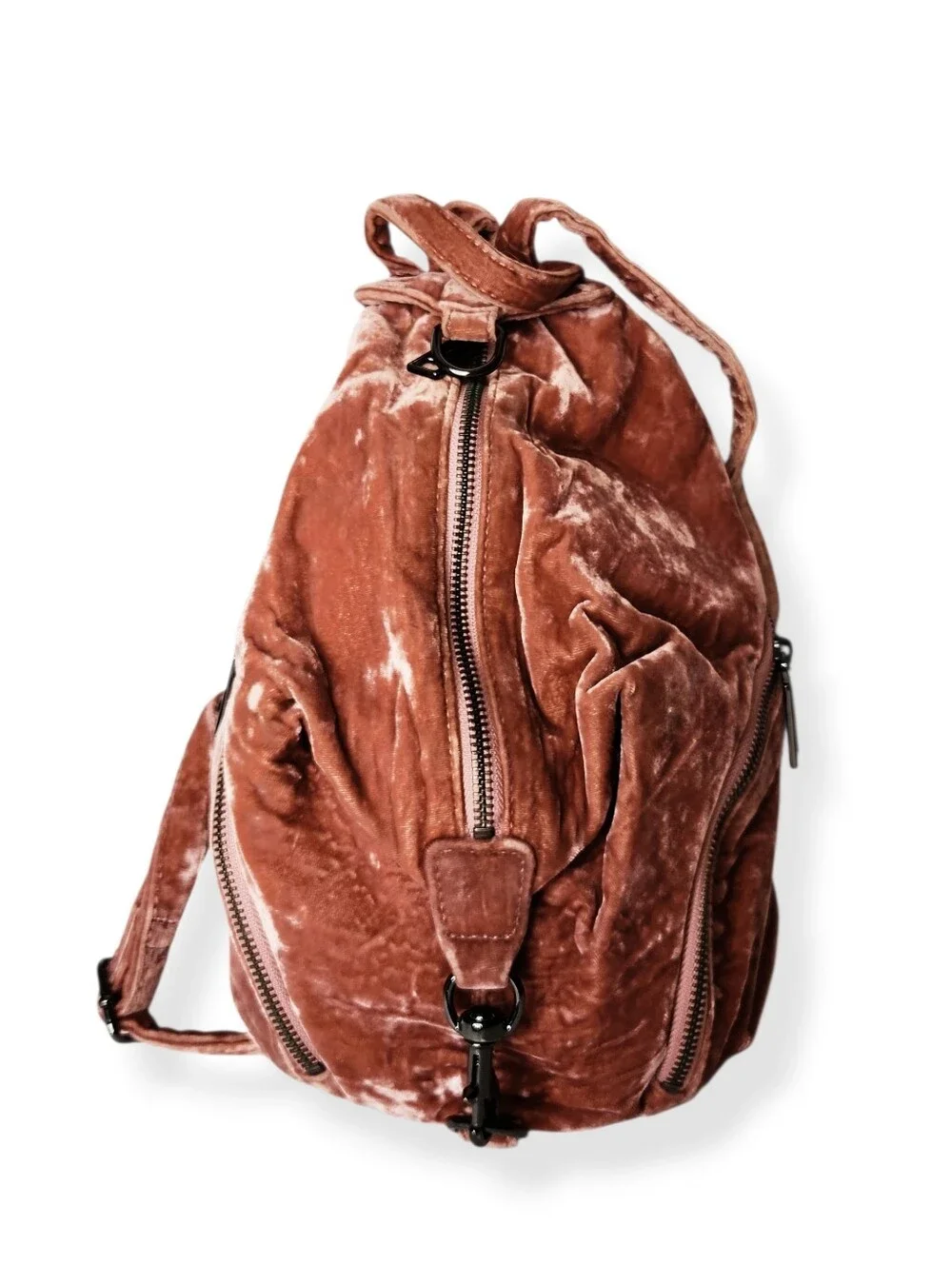 Rebecca Minkoff Julian Pink Crushed Velvet Backpack Purse Bag